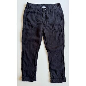 FRAME Le Beau Linen‎ Pant Womens Small Black Lightweight Washed Noir Button Fly